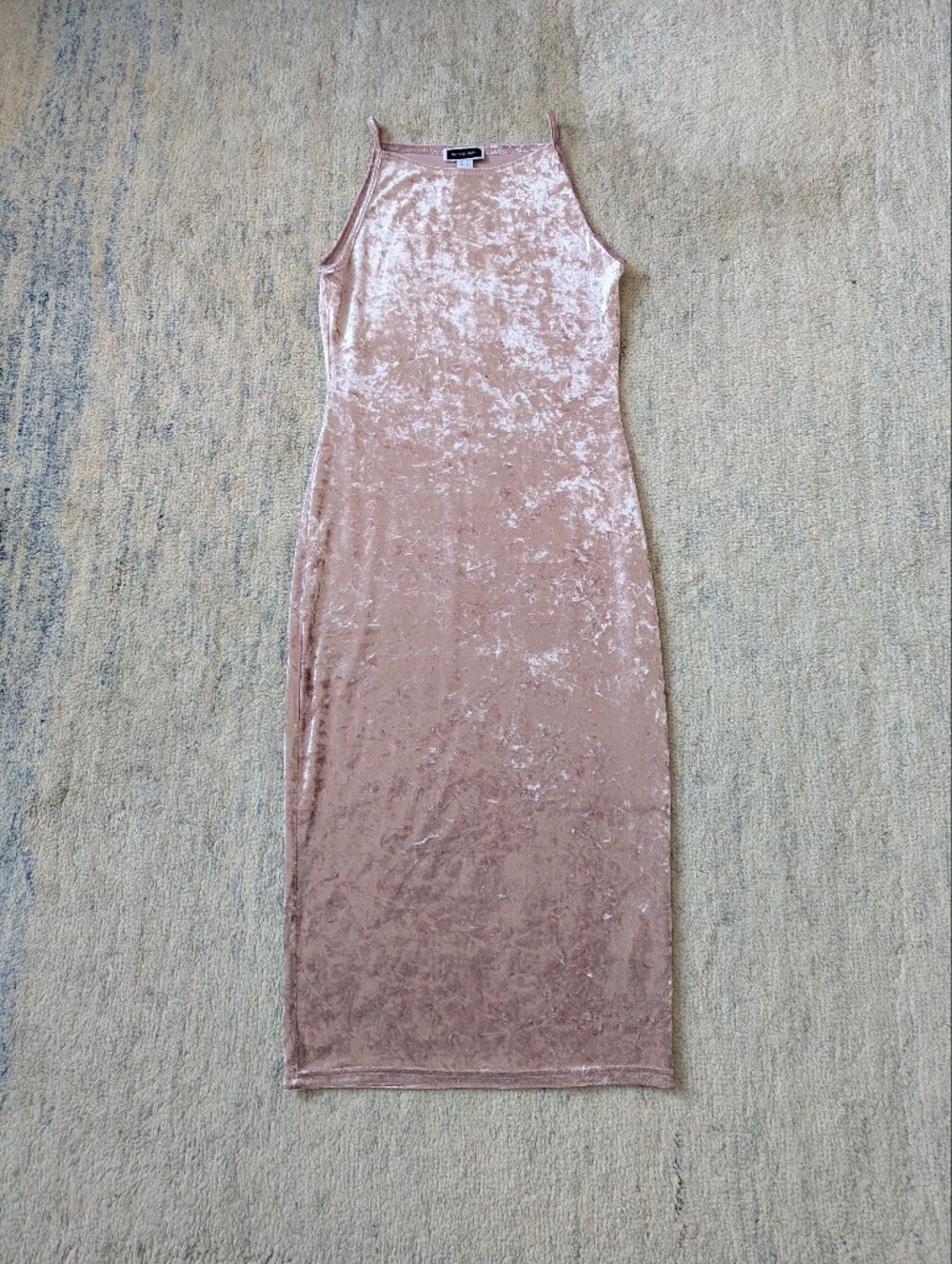 Crushed Velvet Midi Dress — Rose Blush
